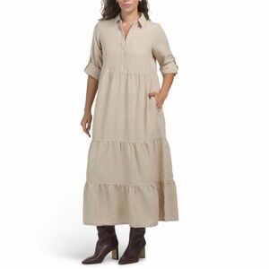 NWT Max Studio Safari Tab Sleeve Collar V-Neck tiered maxi dress